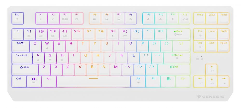 Компьютерная клавиатура Genesis  THOR 230 | Mechanical Gaming Keyboard | Wireless | US | White | 2.4 GHz, Bluetooth, USB | Outemu Red