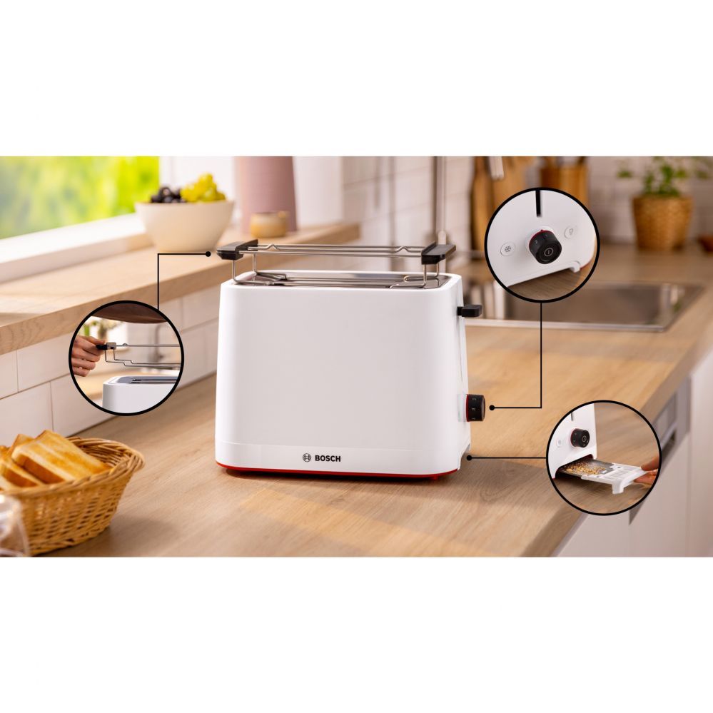 Röster Bosch  Compact Toaster | TAT3M121 MyMoment | Number of slots 2 | Housing material Plastic | White