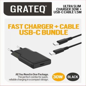 Переходник GRATEQ  GRATEQ RAKKA CHARGER 30W + CABLE 1.5M BUNDLE BLACK