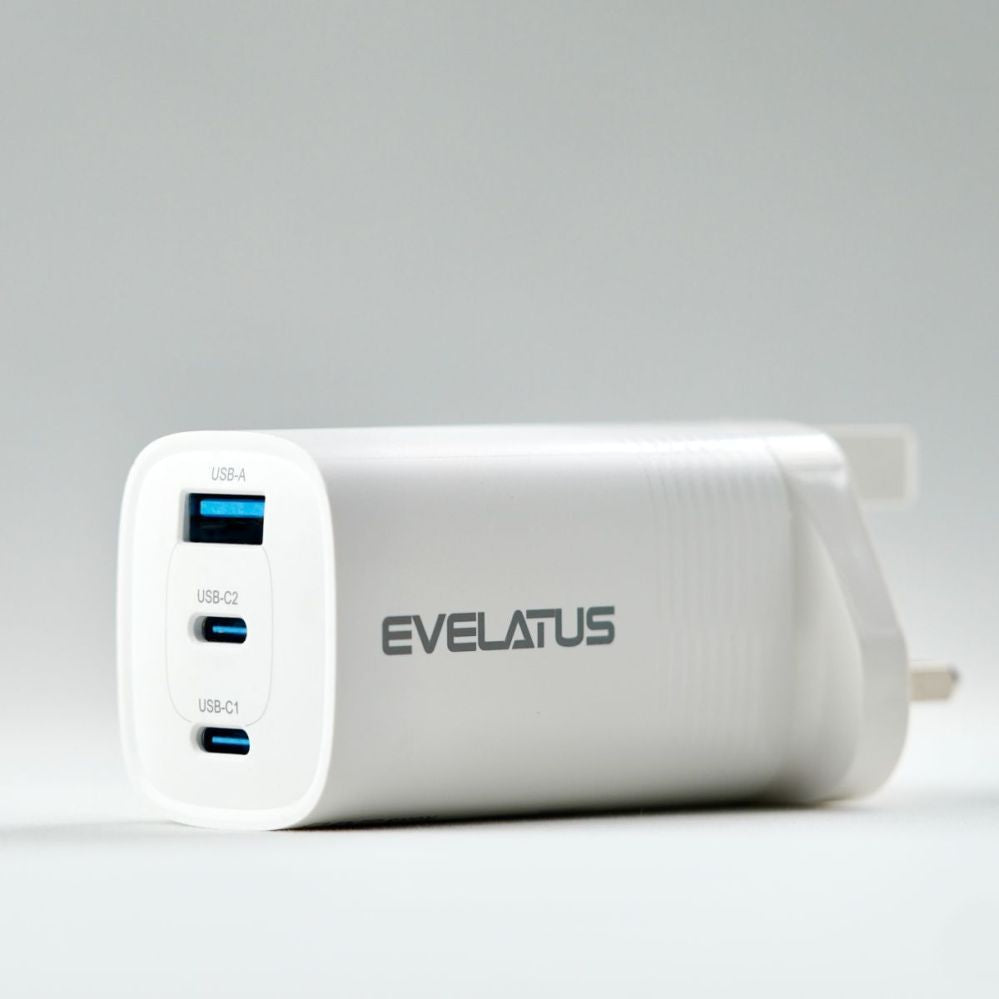 Adapter Evelatus  65W Max Fast Charger UK USB-C1/USB-C1/USB-A White