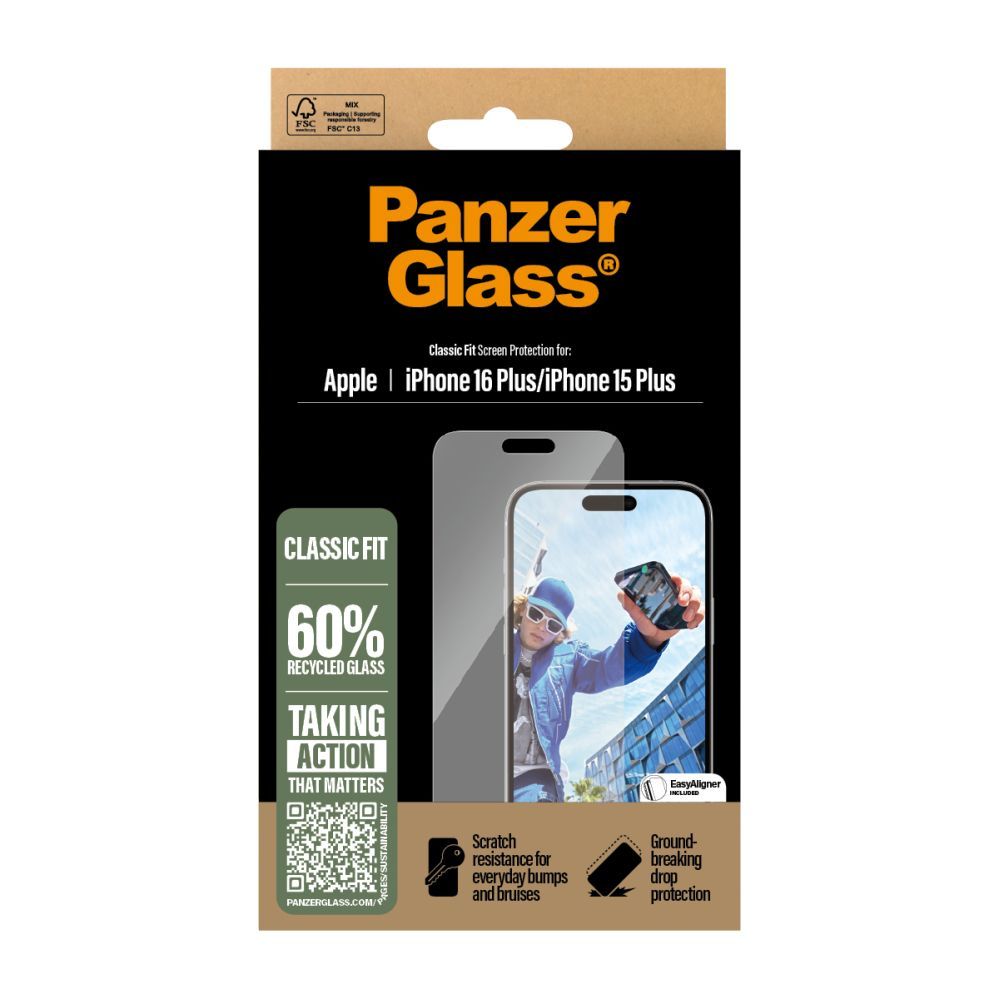 Protective glass PanzerGlass  PanzerGlass Screen Protector Apple iPhone 16 Plus, Classic Fit