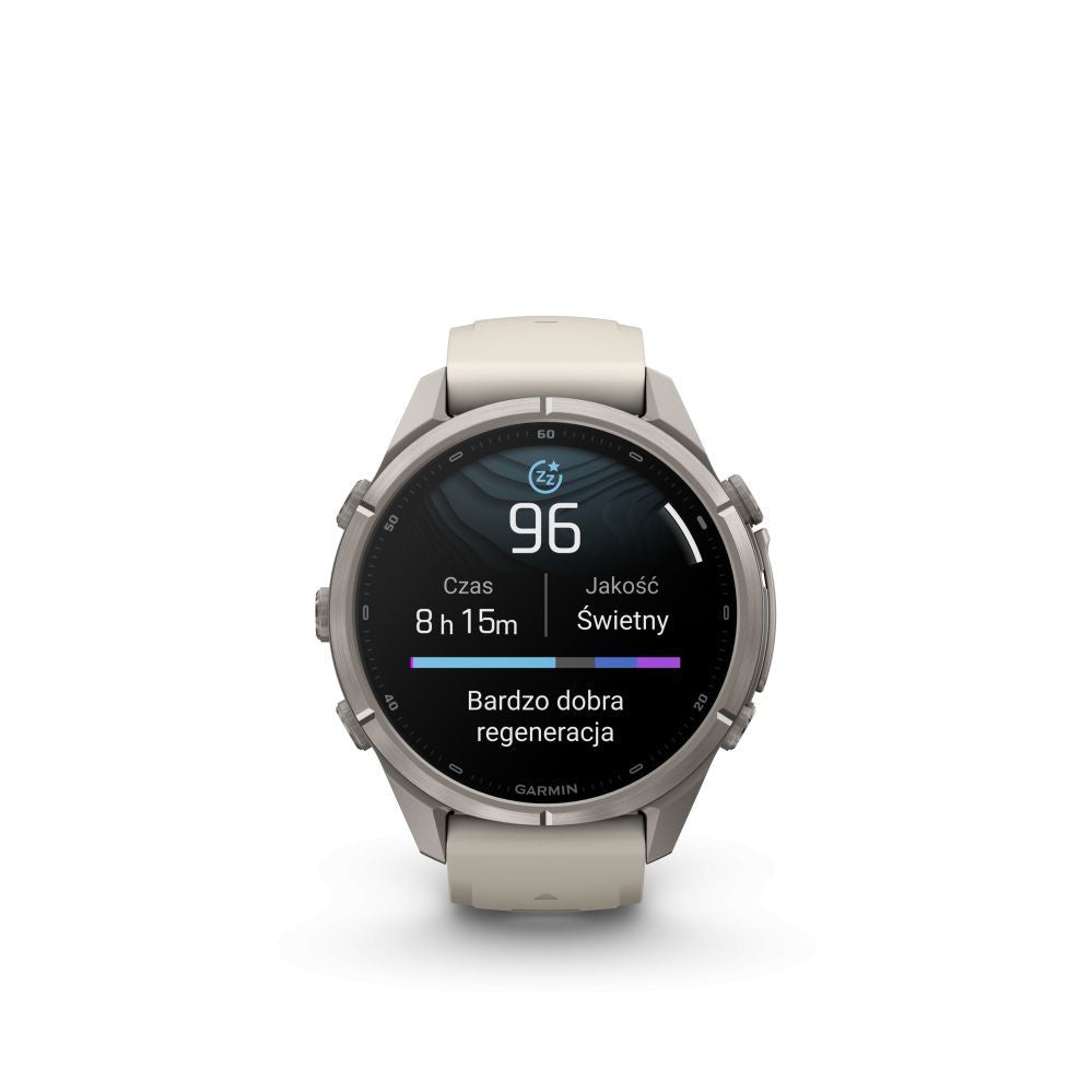 Nutikell Garmin  Fenix 9 Pro – 43mm
Titanium with Fog Grey/Dark Sandstone Silicone Band