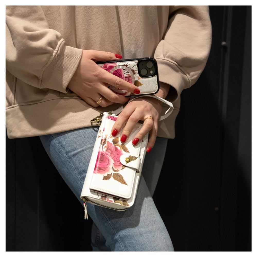 Чехол на заднюю панель Evelatus Apple iPhone 15 Leather Case Zipper Design Flower White