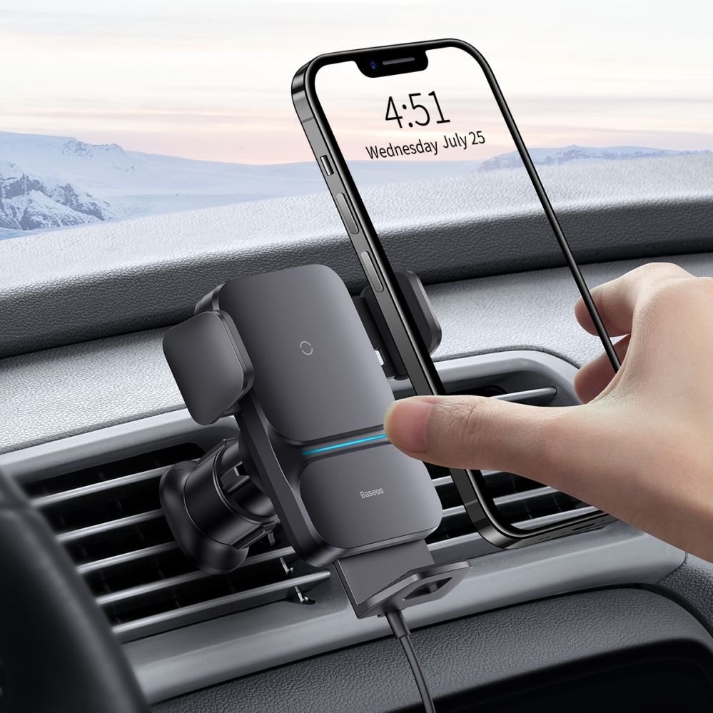 Adapter Baseus Baseus Wisdom Inductive Charger Car Phone Holder for Grille Black (CGZX000001)