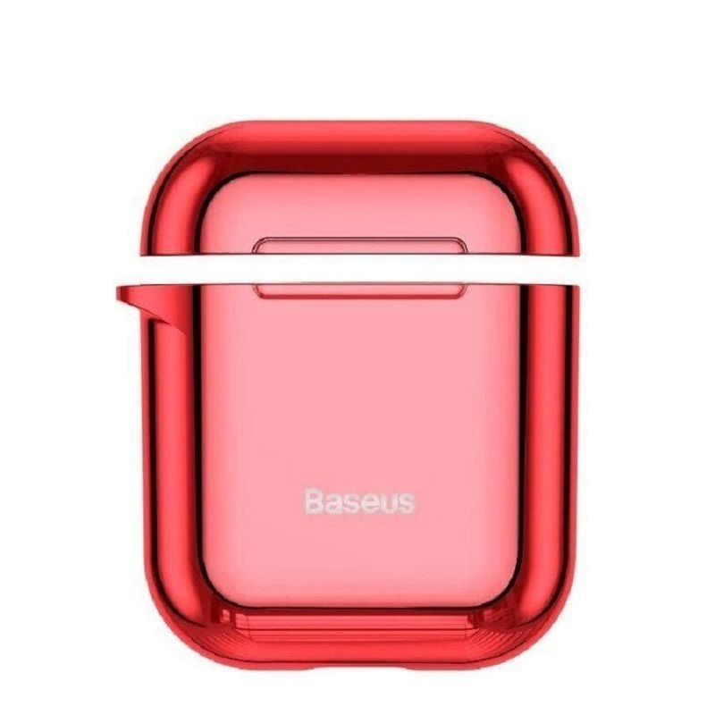 Back panel cover Baseus  Metallic Shining Ultra-thin Silicone Protector Case with Hook for Airpods 1 / 2 Red