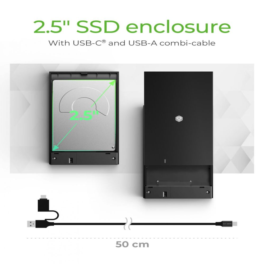 Корпус жесткого диска Raidsonic  ICY BOX IB-200T-C3 Enclosure for 1x SSD/HHD with USB 3.2 Gen 1 Type-A/Type-C combi-cable