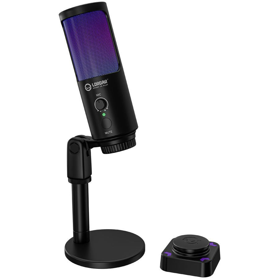 Kõrvaklapid mikrofoniga LORGAR  LORGAR SMP40, RGB Microphone with external mute button and metal stand, Black