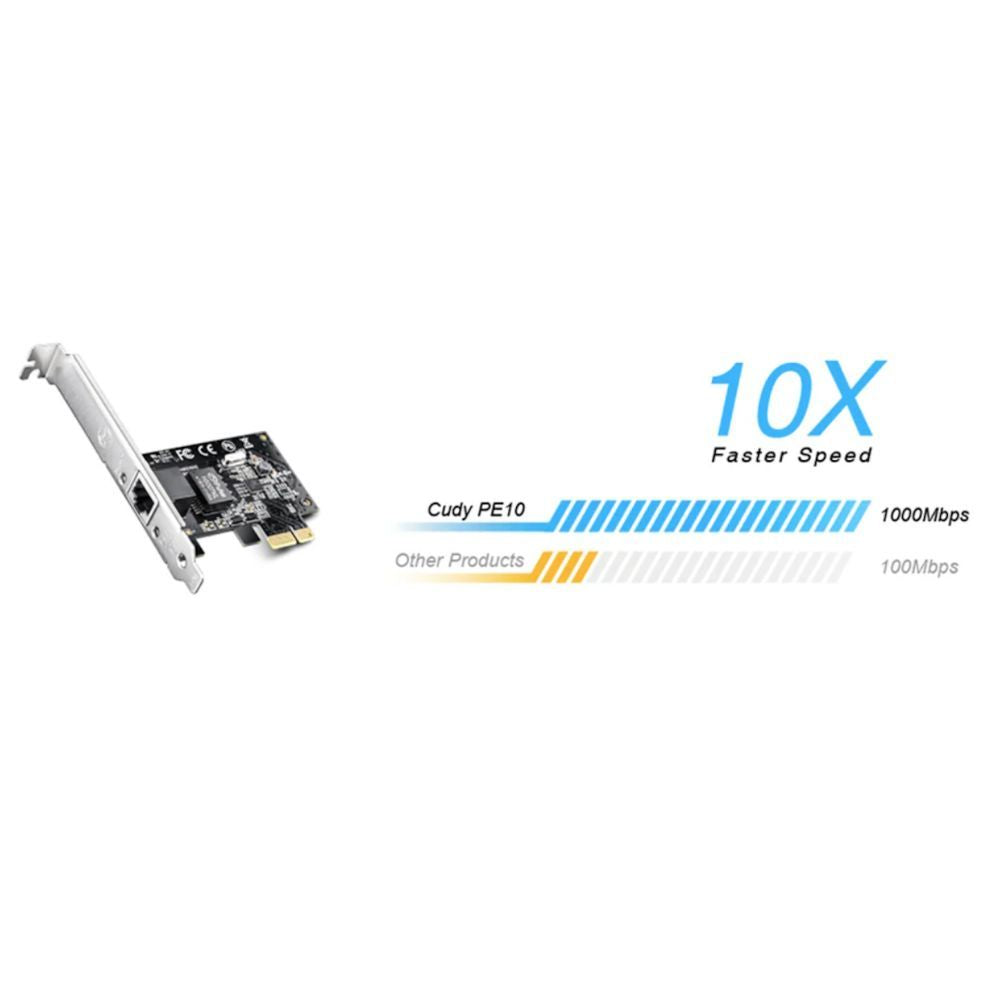 Võrgulülitid Cudy  PE10 NetPro Gigabit Ethernet PCIe Adapter Realtek Chipset Auto MDI MDIX Black