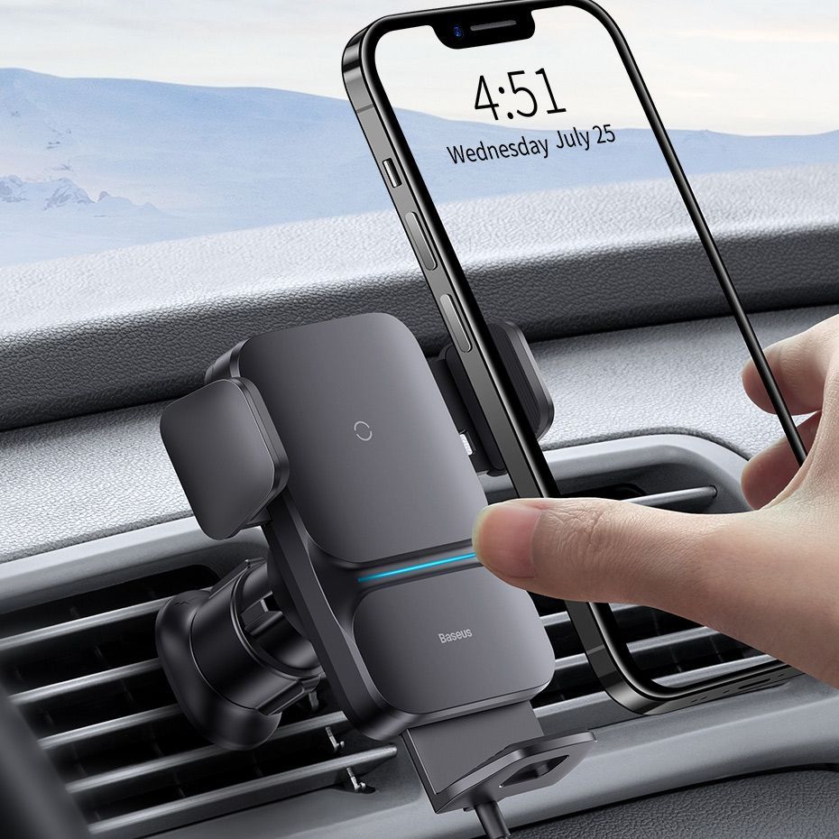 Adapter Baseus Baseus Wisdom Inductive Charger Car Phone Holder for Grille Black (CGZX000001)