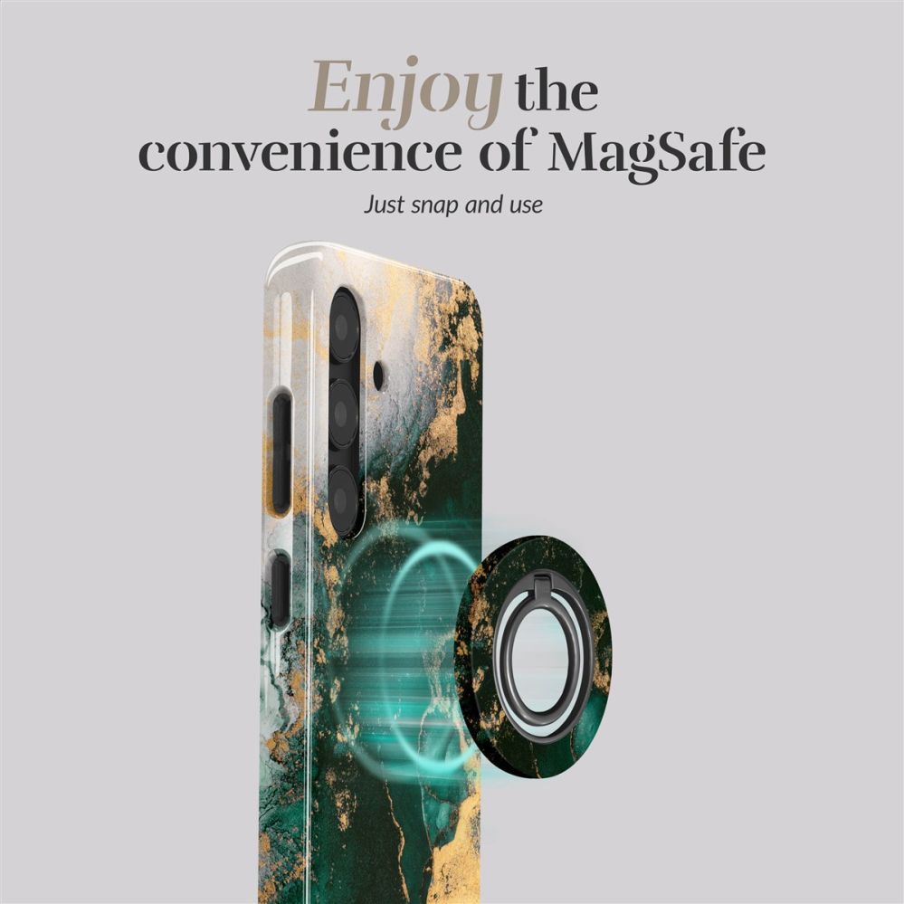 Back panel cover Mio  MIO Green Marble Magsafe Case Compatible Ring Holder