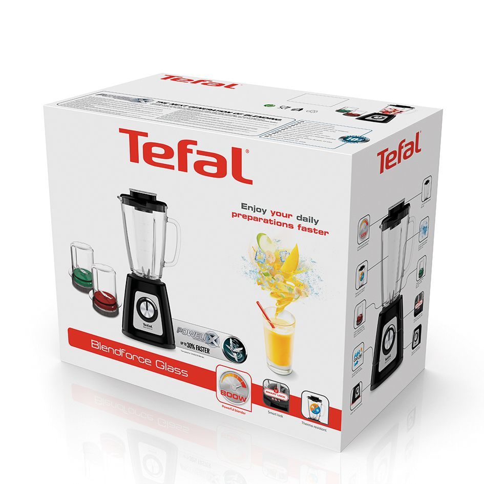 Mixers and blenders TEFAL  Blender BL438831 BlendForce Tabletop, 800 W, Jar material Glass, Jar capacity 1.25 L, Ice crushing, Black