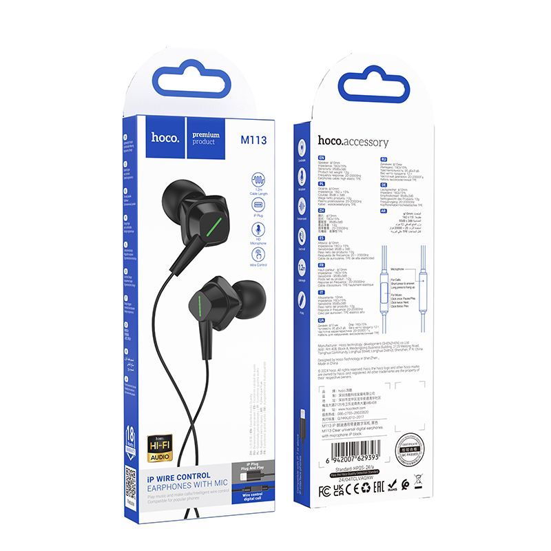 Kõrvaklapid Hoco  M113 Clear universal digital earphones with microphone iP