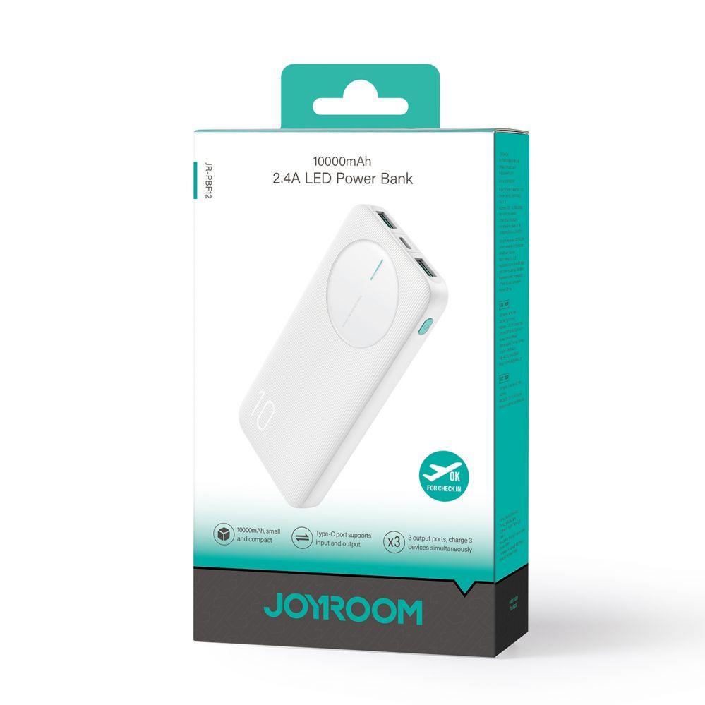 Power bank Joyroom  Powerbank Joyroom JR-PBF12 10000mAh 2.4A 2x USB-A 1x USB-C - white