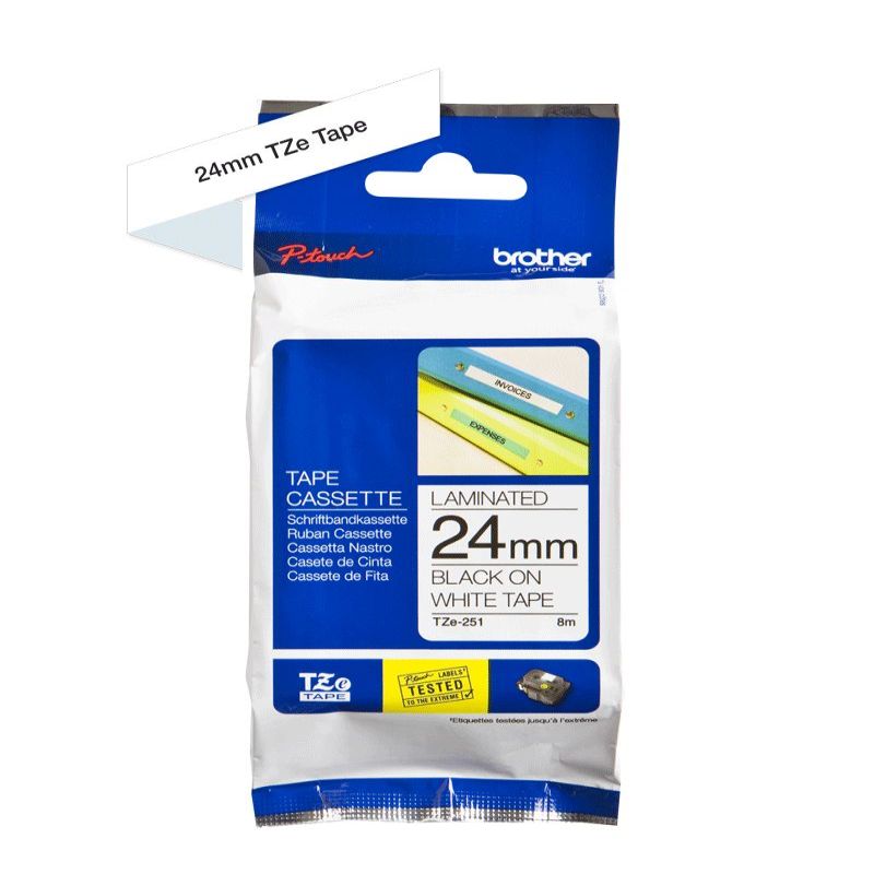 Аксессуары и расходные материалы Brother  TZ-251 Laminated Tape Black on White, TZe, 8 m, 2.4 cm