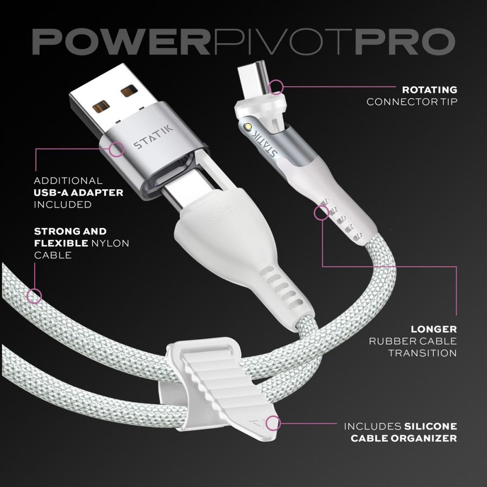 Кабель statik  STATIK PowerPivot Pro Nylon Braided Cabel, USB-C to USB-C, 3m, White