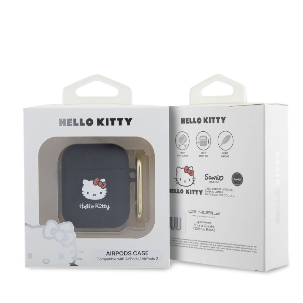 Korpus kõrvaklappidele Hello Kitty Apple Airpods 1/2 cover czarny Silicone 3D Kitty Head Black