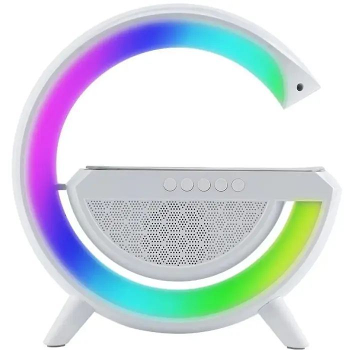 Desc lamp Elight  G Shape Speaker Lamp with RGB LED lightning & Wireless Smart Device Charger White