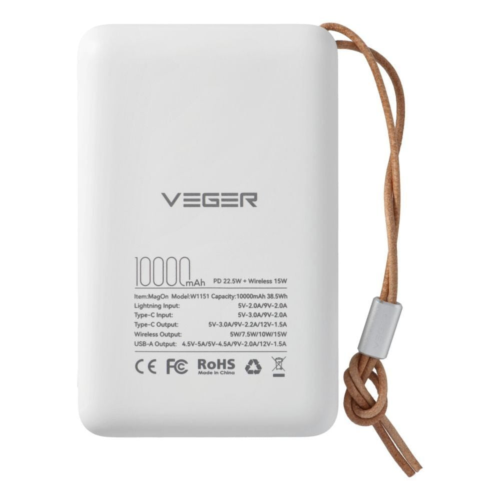 Power bank Veger  Powerbank compatible with Magsafe Veger MagOn (VP1151 / W1151) PD QC3.0 2A 20W with wireless charging 10000 mAh white
