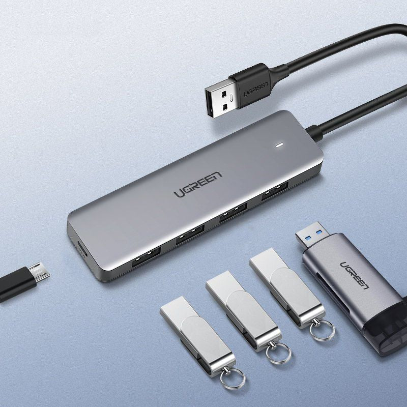 Kaabel Ugreen  Ugreen USB HUB - 4x USB 3.2 Gen 1 with micro USB power port gray (CM219 50985)