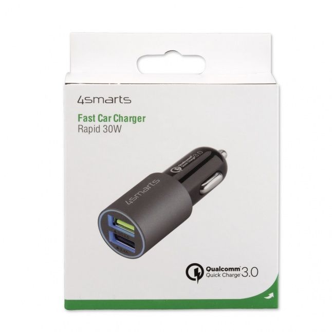 Авто зарядка 4smarts  Car Charger Rapid 30W with Quick Charge, matt grey