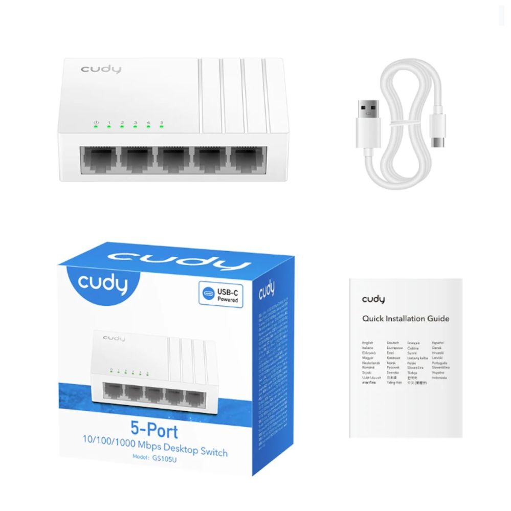 Роутер Cudy  GS105U NetSwitch 5-Port Gigabit Switch USB-C Power IGMP QoS Loop Prevention Black