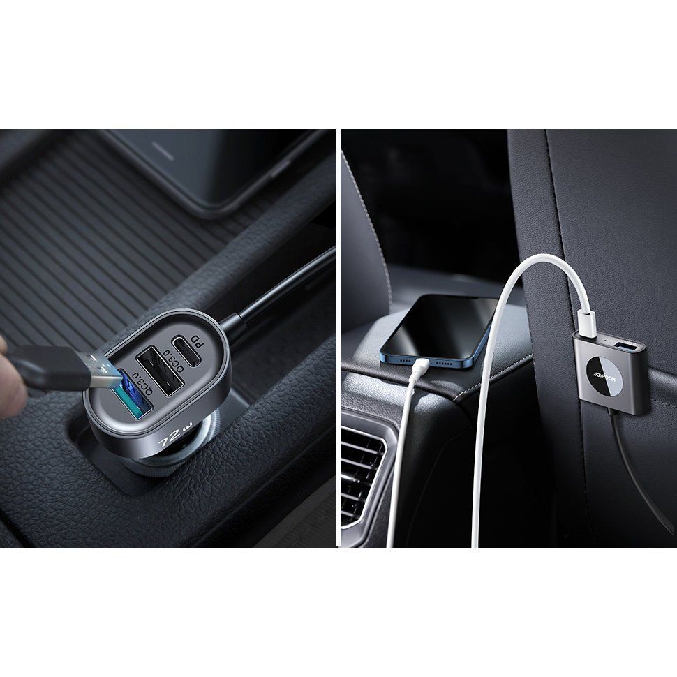 Adapter Joyroom  Joyroom car charger 2xPD + 2xQC3.0 72W 1.5m black (JR-CL05)