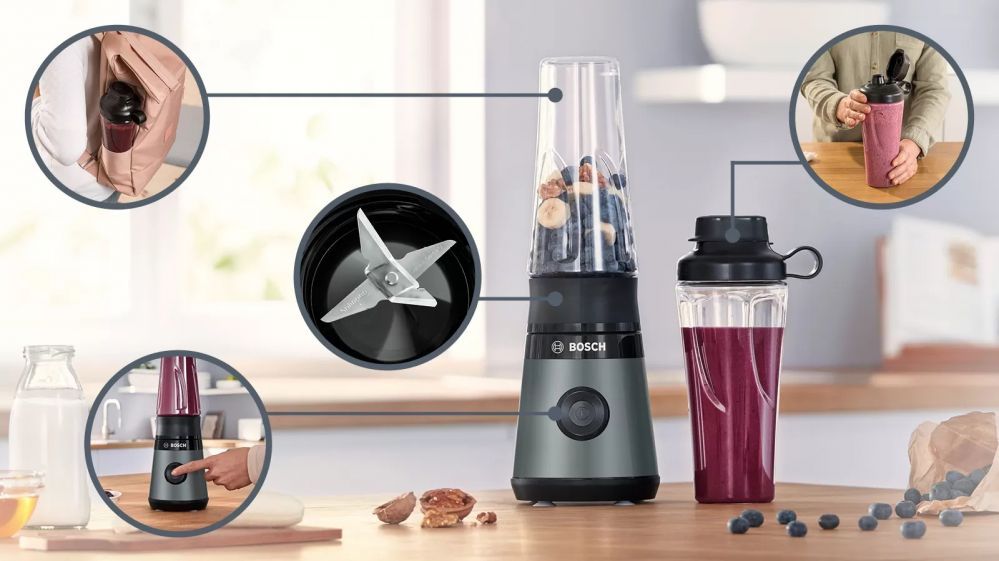 Mikserid ja blenderid Bosch  VitaPower ToGo Smoothie Maker MMB2111S Tabletop, 450 W, Jar material Tritan, Jar capacity 0.6 L, Ice crushing, Silver