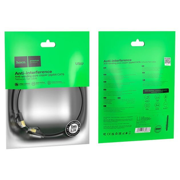 Kaabel Hoco  US07 General pure copper flat network cable(L=1M) Black