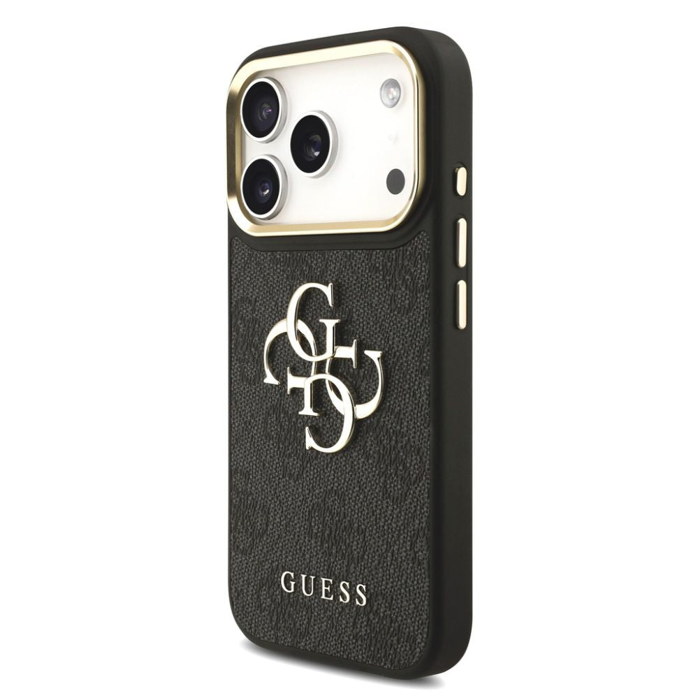 Tagakaaned Guess Apple iPhone 17 Pro PU Leather 4G Metal Logo Gold Frame Case Black