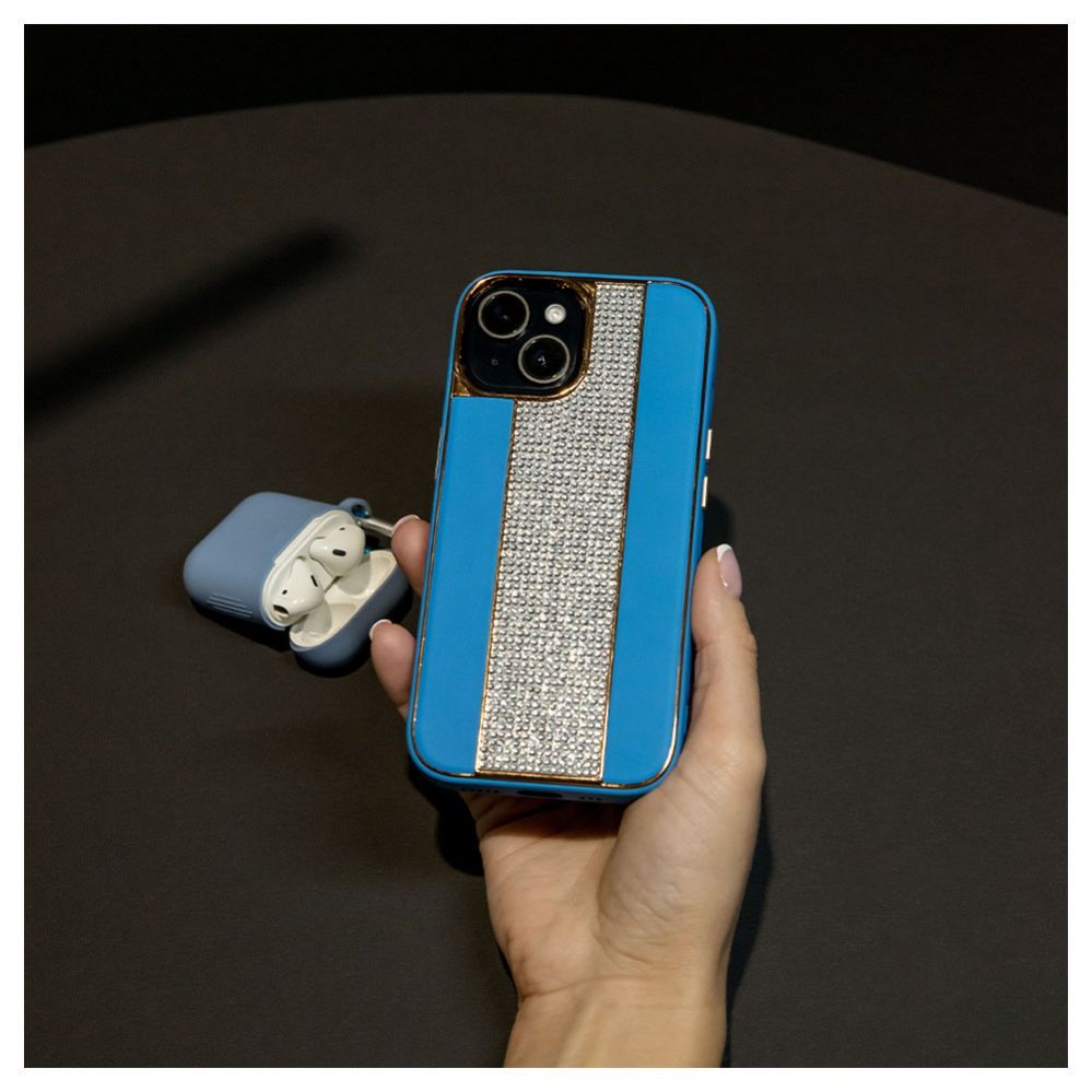Tagakaaned iLike Apple iPhone 15 Diamonds and Leather Case Blue
