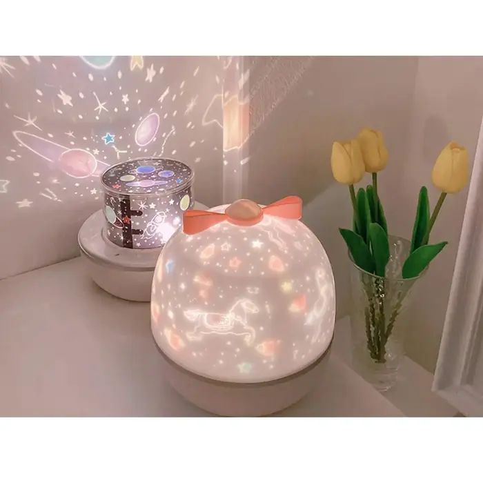 Освещение Kiddyz  WH-16E Dream Projection Night Lamp (12x12xm) with 6 pattern films USB-C rechargeable White