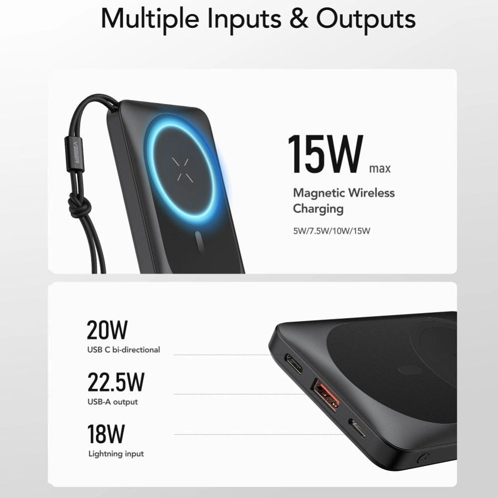 Power bank Veger  Powerbank compatible with Magsafe Veger MagOn (VP1151 / W1151) PD QC3.0 2A 20W with wireless charging 10000 mAh white