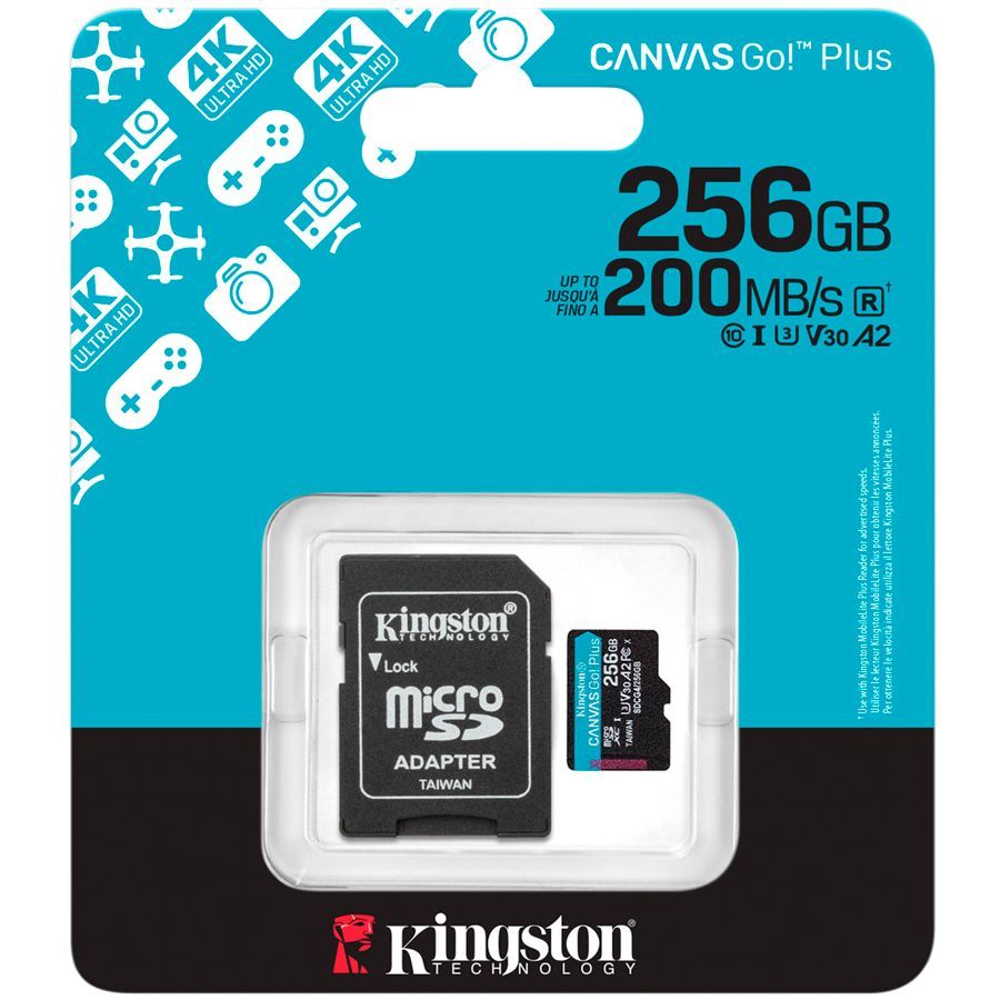 Cable Kingston  Kingston 256GB microSDXC Canvas Go Plus Gen4 200MB/s A2 U3 V30 Card + Adapter