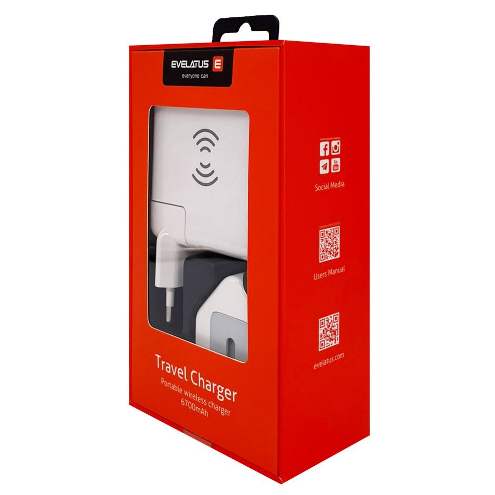 Wireless charger Evelatus  Travel adapter Wireless Charger EWC06 White