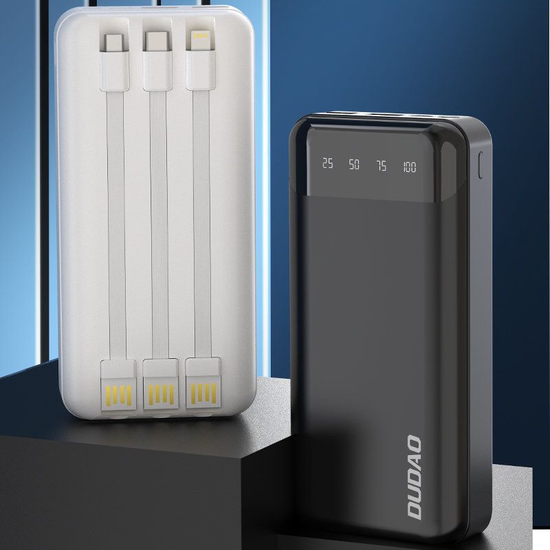 Power bank Dudao  Dudao capacious powerbank with 3 built-in cables 20000mAh USB Type C + micro USB + Lightning black (Dudao K6Pro +)