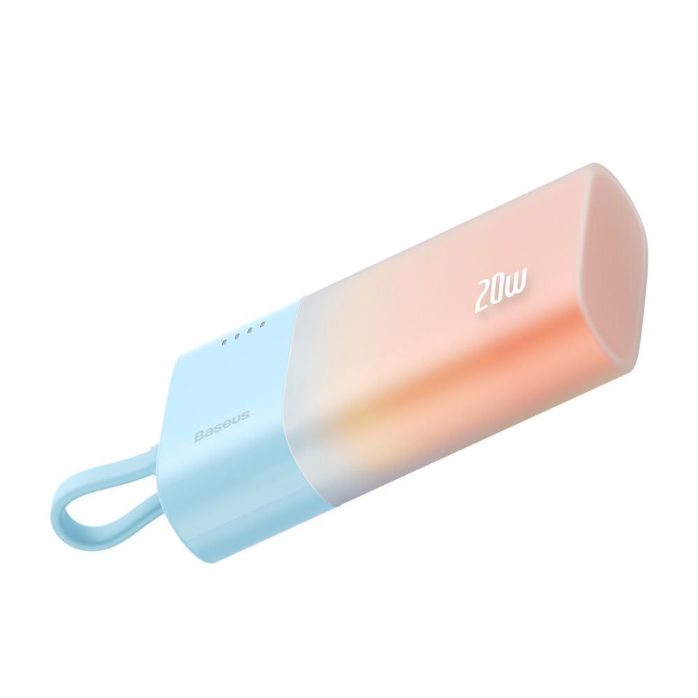 Väline aku Baseus  Baseus Popsicle 5200mAh 20W Powerbank with Built-in Lightning Cable (+ White Baseus Simple USB-C - USB-C 60W/20V/3A/30cm Cable) - Blue-Orange
