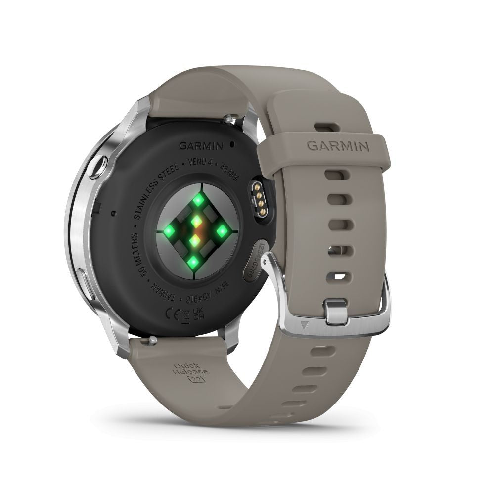 Nutikell Garmin  Venu 4 - 45mm, Silver with Silver Gray Silicone Band sports watch
