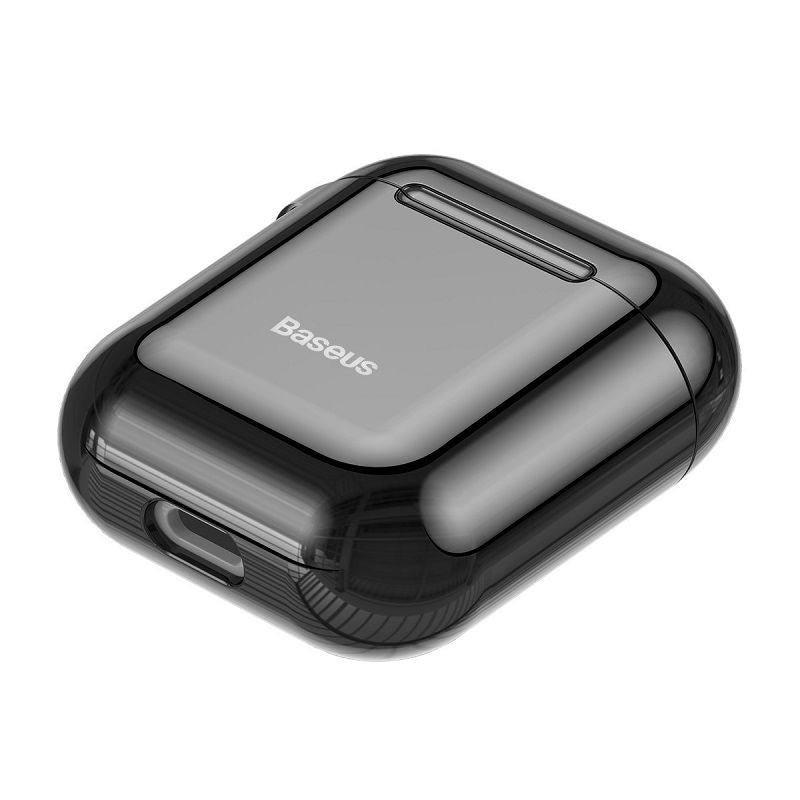 Tagakaaned Baseus  Metallic Shining Ultra-thin Silicone Protector Case with Hook for Airpods 1 / 2 Black