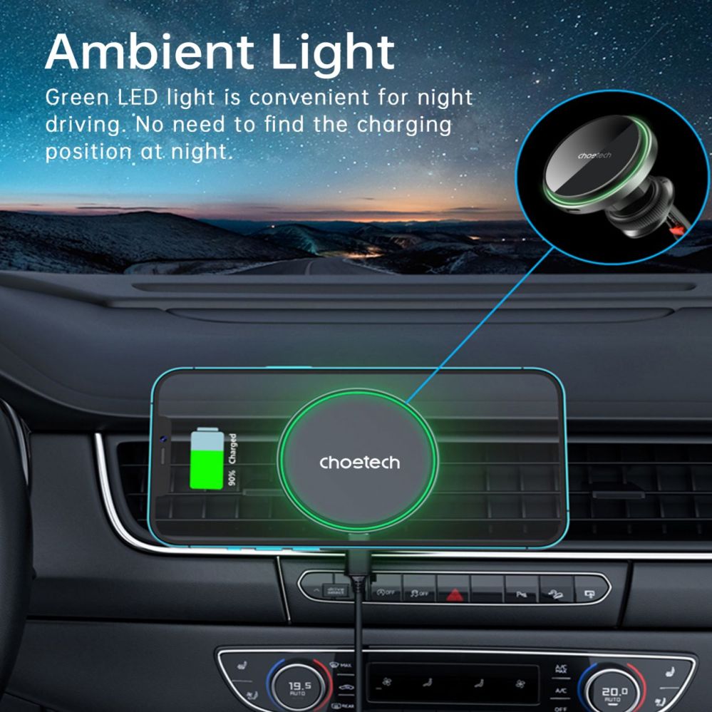 Другой аксессуар для телефона Choetech  Choetech T204-F magnetic car holder with 15W wireless charging - black