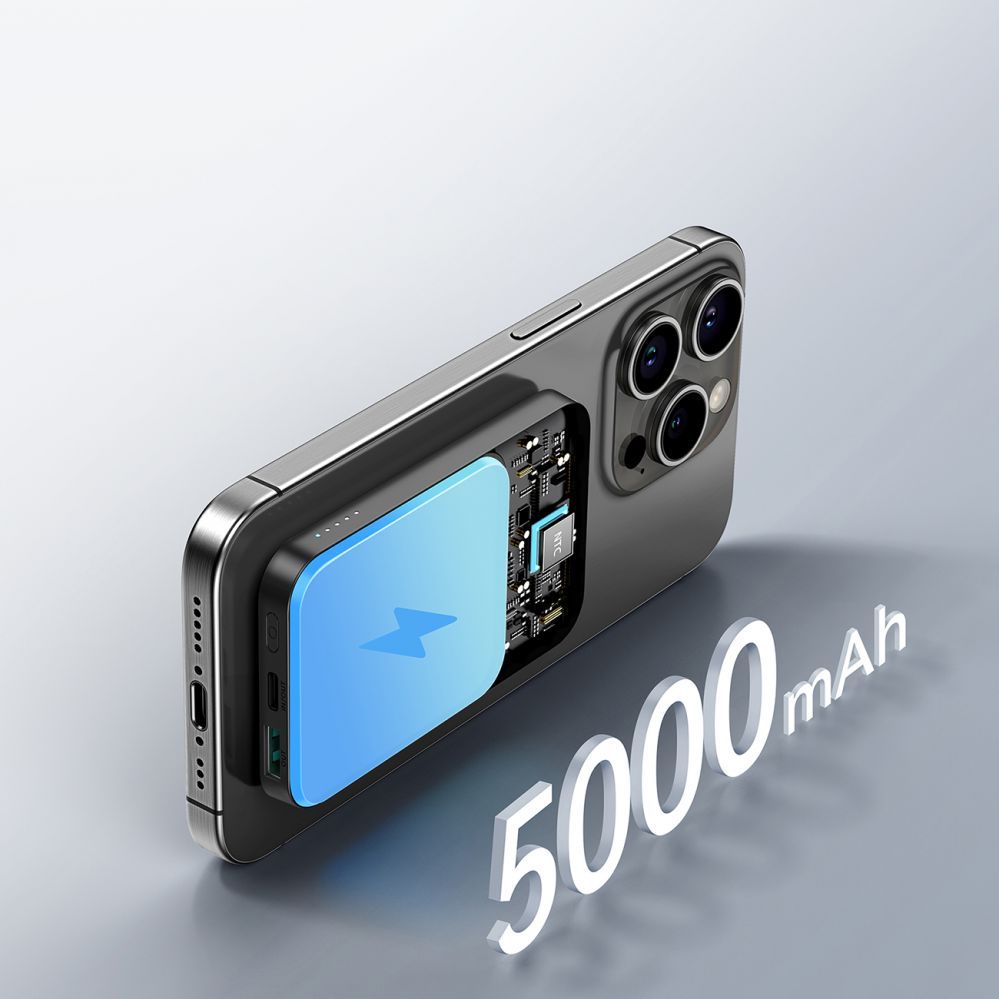 Внешний аккумулятор Joyroom  Powerbank Joyroom JR-W020 Mini 5000mAh USB-A USB-C inductive 20W - black + USB-C / USB-C cable