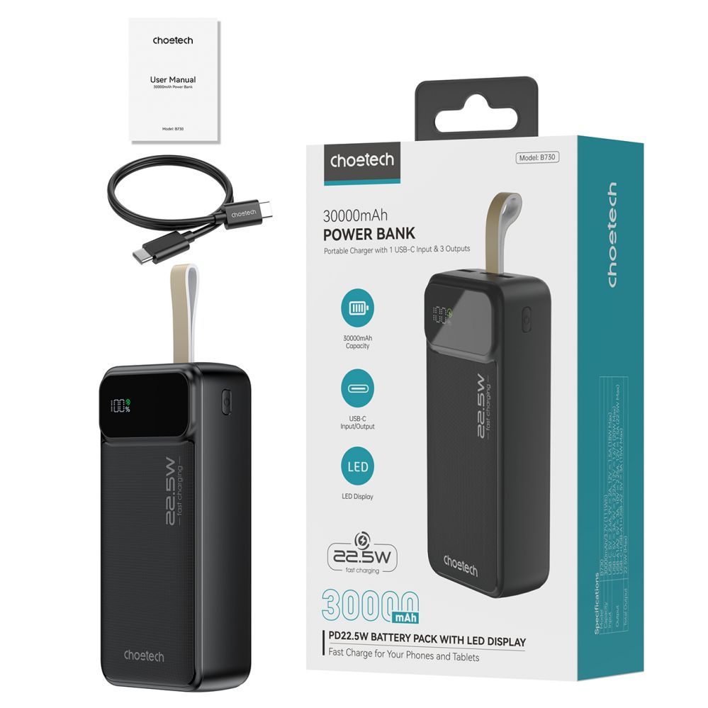 Väline aku Choetech  Choetech Power Bank 30000 mAh Black