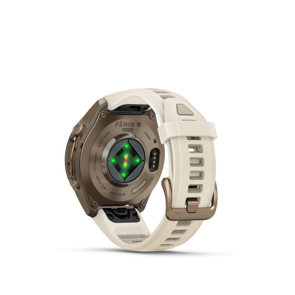 Nutikell Garmin  Fenix 9 Pro – 43mm
Autumn Gold Titanium with Cream/French Grey Silicone Band