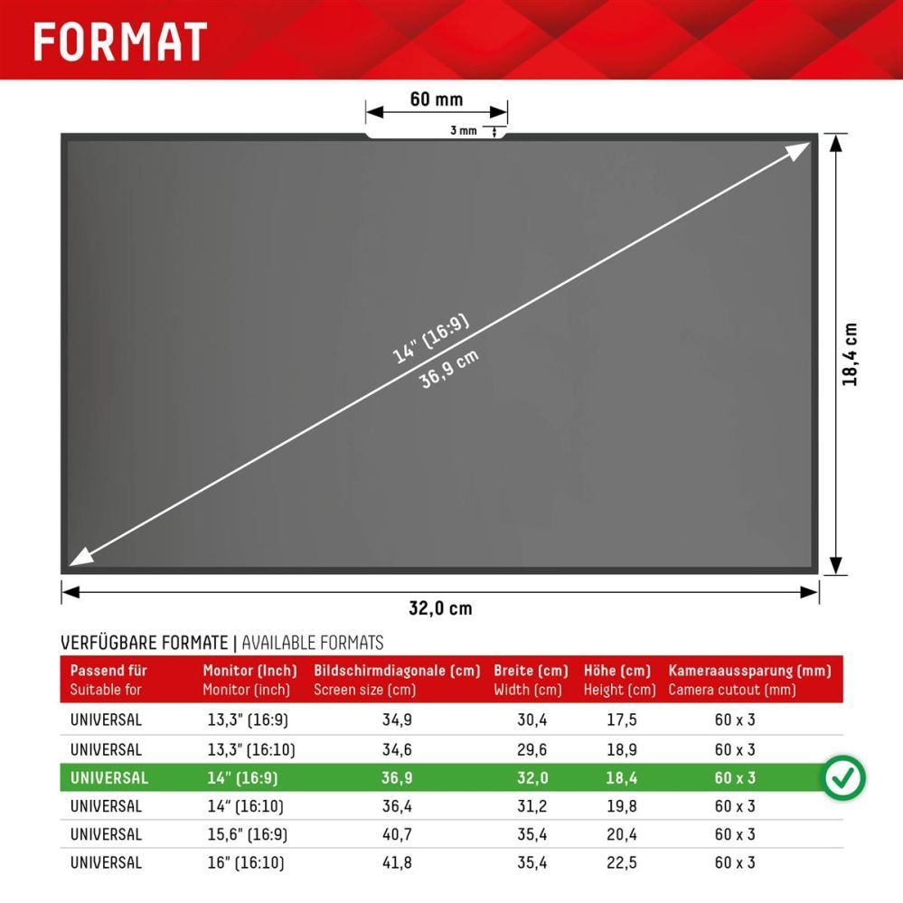 Protective glass displex  DISPLEX Privacy Safe Uni (Frameless) 14", 16:9