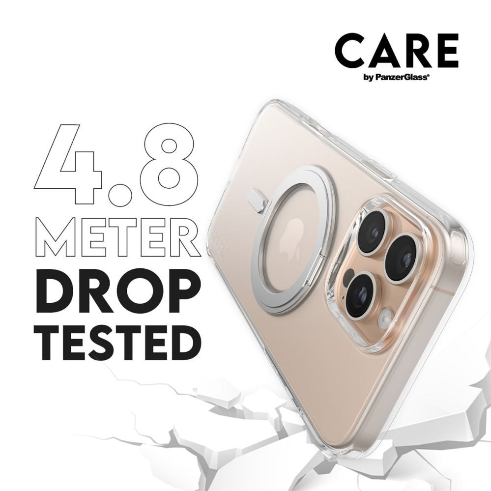 Back panel cover PanzerGlass  CARE Feature case with Silver Kickstand MagSafe iPhone 16 Pro Max, Transparent