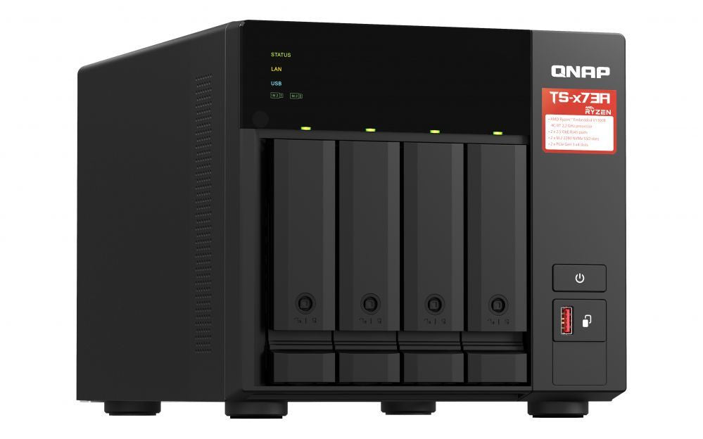 Флеш-накопитель QNAP  4-Bay QTS and QuTS hero NAS TS-473A-8G Up to 4 HDD/SSD Hot-Swap, Ryzen V1500B Quad-Core, Processor frequency 2.2 GHz, 8 GB, DDR4, 2x2.5GbE, 3xUSB Type A 3.2 Gen 2, 1xUSB Type C 3.2 Gen 1, 2xPCIe, 2xM.2 2280 PCIe Gen3 x1 slots