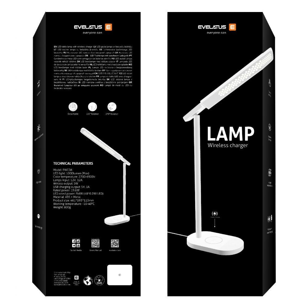 Wireless charger Evelatus  Evelatus Desk Lamp Wireless Charger EWC07 White
