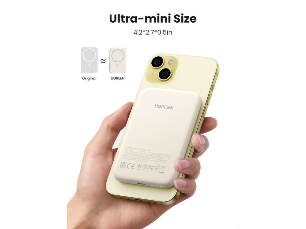 Juhtmeta laadija Ugreen  Magnetic Power Bank 5000mAh 25207 15W, Wireless, Beige Beige
