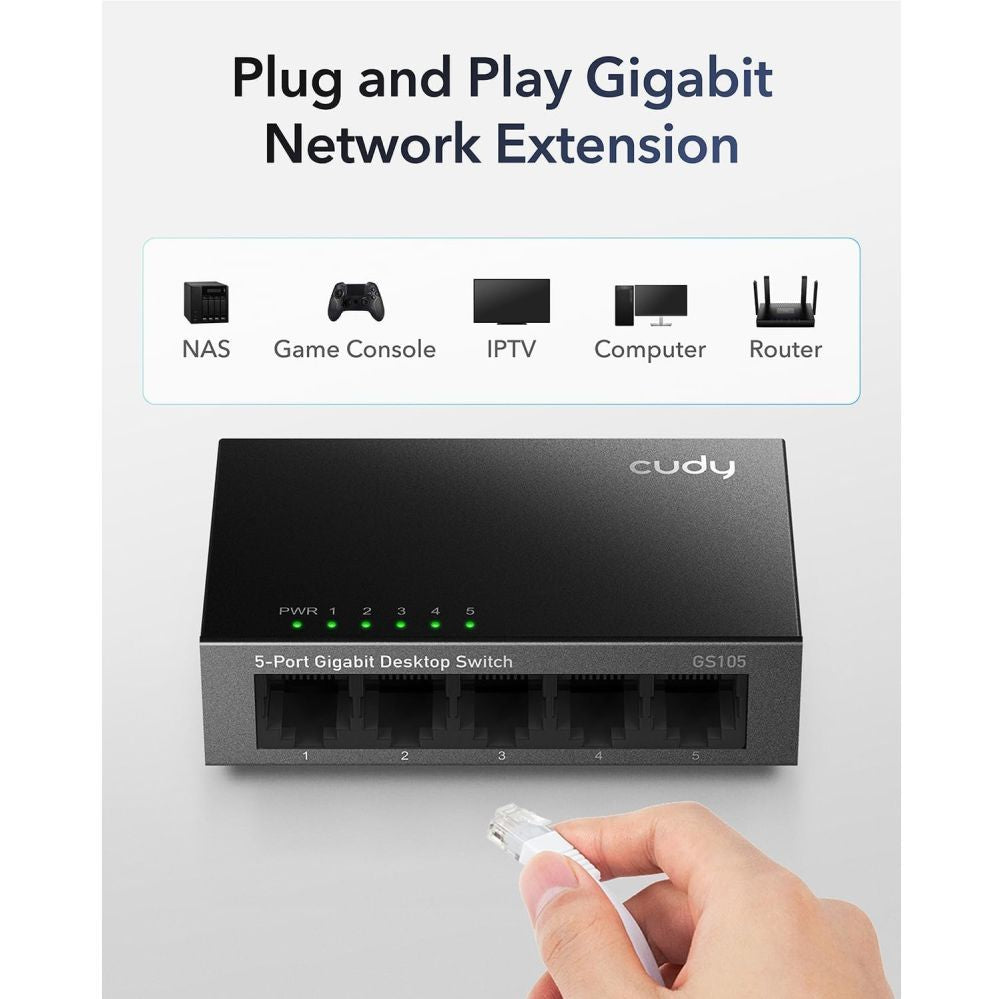 Роутер Cudy  GS105D NetSwitch 5-Port Gigabit Switch IGMP Snooping QoS Loop Prevention Plastic Case Black