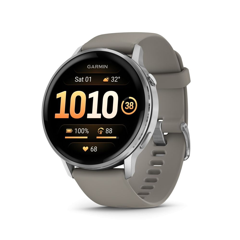 Nutikell Garmin  Venu 4 - 45mm, Silver with Silver Gray Silicone Band sports watch