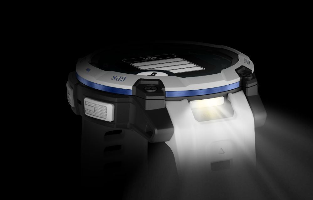 Smart watches Garmin  Instinct 3 – 45 mm, Supernova Edition, Solar, Whitestone / Bolt blue sports watch